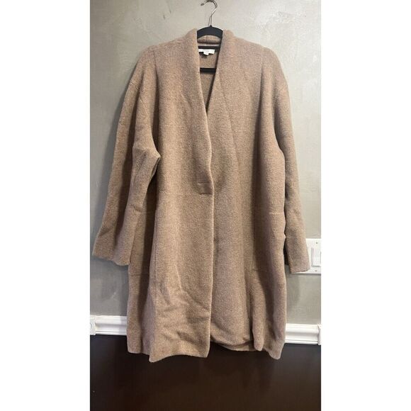 Vince Collarless Cardigan Coat Italian Wool Alpaca Bouclé Knit Camel XL NWT - Picture 6 of 11